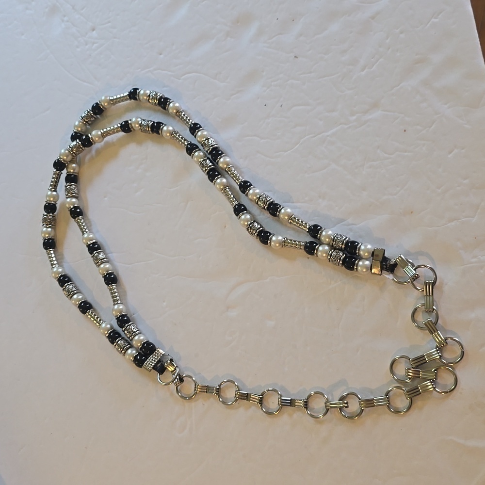 Womens Vintage Black/ Silver Metal Dress Belt Chain Hook Statement Sz.M/L